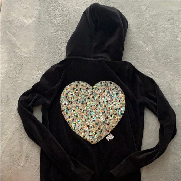 PINK Victoria's Secret Jackets & Blazers - Victoria’s Secret Velour Hoodie With Sequin Heart PINK Victoria's Secret Jackets & Blazers - Victoria’s Secret Velour Hoodie With Sequin Heart